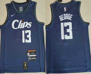 Mens Los Angeles Clippers #13 Paul George Blue 2024 City Edition Swingman Sponsor Stitched Jersey